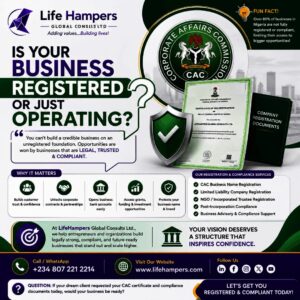 Lifehampers flyer: Is your business registered or just operating? CAC registration and compliance services