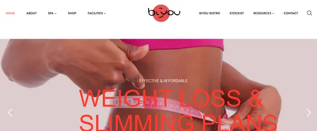 Biyou Spa website homepage, built and marketed by Lifehampers Global Consults