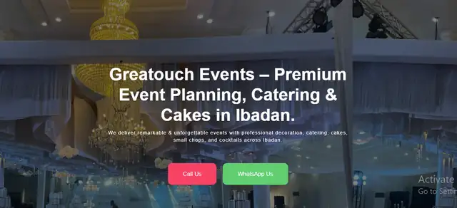 Greatouch Events website homepage designed and developed by Lifehampers